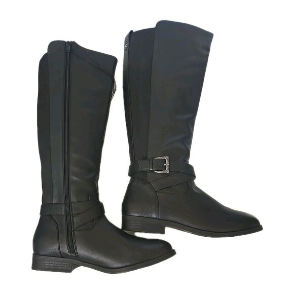 A New Day Women Wendy Boots Knee High Faux Leather Riding Zip Closure Black 8 - Picture 1 of 13